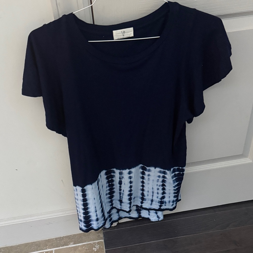 Anthropologie- Tla brand Dark Blue Tie-Dye Short flutter Sleeve Tee-